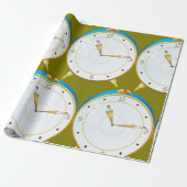 Retro Gouden Wekker met Blauwe Trim Tijdstuk Cadeaupapier (Uitgerold)