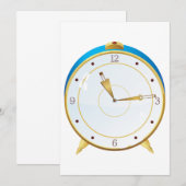 Retro Gouden Wekker met Blauwe Trim Tijdstuk Kaart (Voorkant / Achterkant)