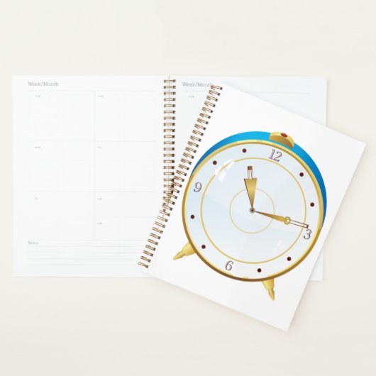 Retro Gouden Wekker met Blauwe Trim Tijdstuk Planner (Display)