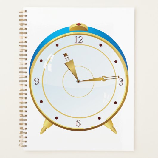 Retro Gouden Wekker met Blauwe Trim Tijdstuk Planner (Voorkant)
