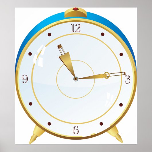Retro Gouden Wekker met Blauwe Trim Tijdstuk Poster (Voorkant)