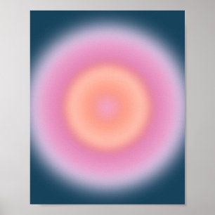 Retro gradiënt donkerblauw en roze Abstracte aura Poster