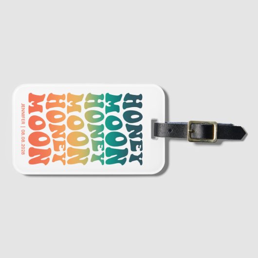 Retro Gradiënt Pasgetrouwd Koppel Aangepast Bagagelabel (Voorkant (horizontaal))