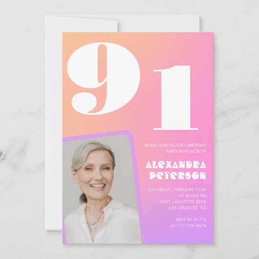 Retro Gradient Roze 91ste verjaardag Kaart (Voorkant)