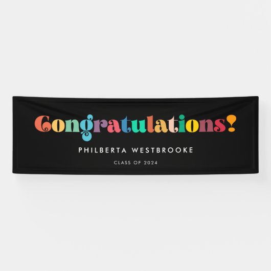  retro Graduation party Gefeliciteerd Spandoek (Horizontaal)