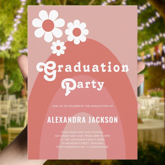 Retro Graduation Party simple Daisy Invitation