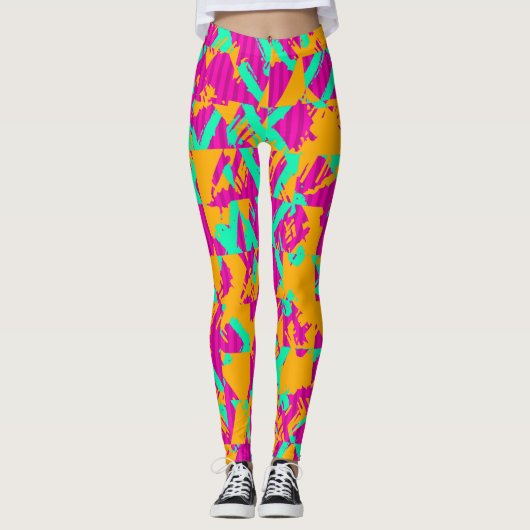 Retro Graffiti Clash Leggings – jaren 80 Neon Stre (Voorkant)