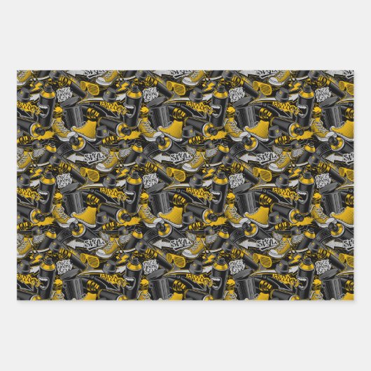 Retro Graffiti Stadspatroon Inpakpapier Vel (Voorkant)