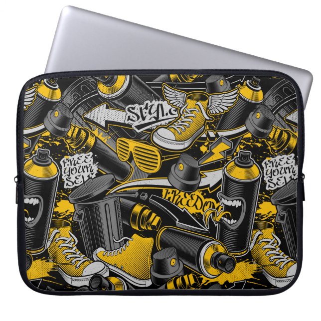 Retro Graffiti Stadspatroon Laptop Sleeve (Voorkant)