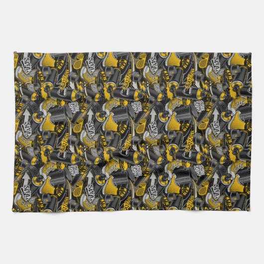 Retro Graffiti Stadspatroon Theedoek (Horizontaal)