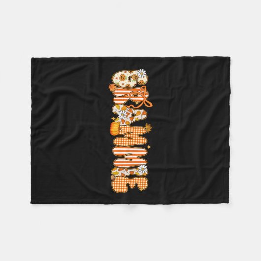Retro Grammie Pumpkin Fall Leaves Fall Thanksgivin Fleece Deken (Voorkant (Horizontaal))