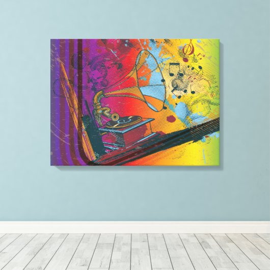 Retro grammofoon op regenboog gewikkeld canvas pri (Insitu (Houten vloer))