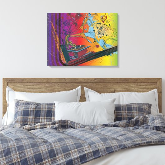 Retro grammofoon op regenboog gewikkeld canvas pri (Insitu (Slaapkamer))