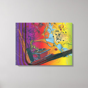 Retro grammofoon op regenboog gewikkeld canvas pri afdruk