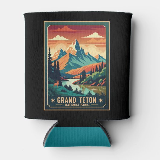 Retro Grand Teton Hike Sunset T-shirt Blikjeskoeler (Voorkant)