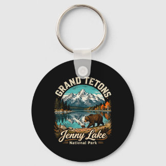 Retro Grand Tetons Jenny Lake Nationaal Park Herfs Sleutelhanger