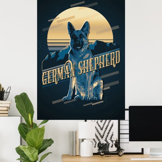 Retro Graphics German Shepherd Blue ID754 Poster (Thuiskantoor)