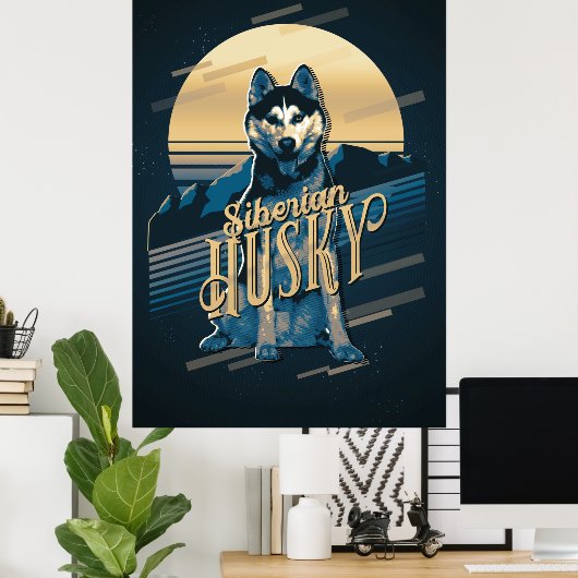 Retro Graphics Siberian Husky Blue ID754 Poster (Thuiskantoor)