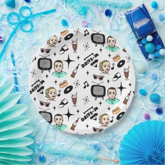 Retro Graphics van 1950: een nostalgische thuisdag Papieren Bordje (Feest)