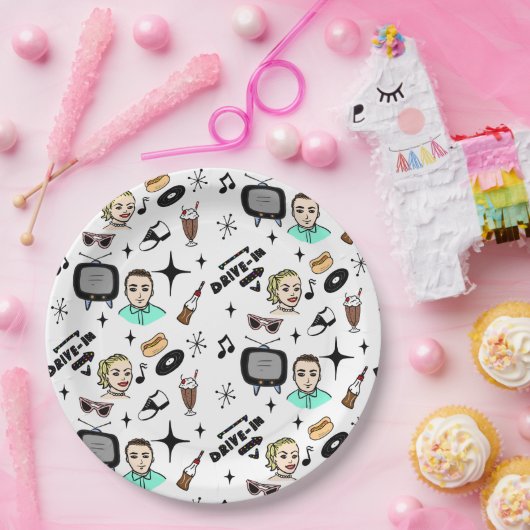 Retro Graphics van 1950: een nostalgische thuisdag Papieren Bordje (Feest)