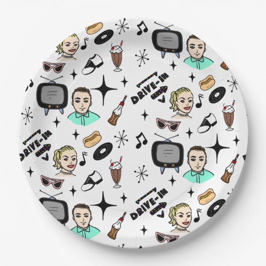 Retro Graphics van 1950: een nostalgische thuisdag Papieren Bordje (Voorkant)