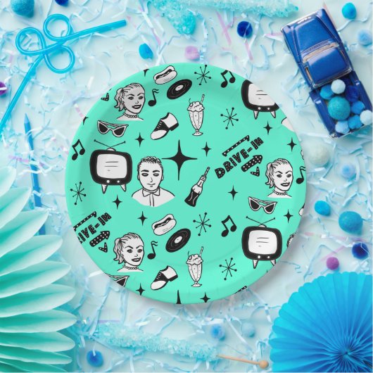 Retro Graphics van 1950: een nostalgische thuisdag Papieren Bordje (Feest)