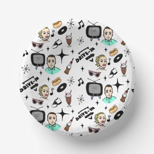 Retro Graphics van 1950: een nostalgische thuisdag Papieren Kommen (Voorkant)