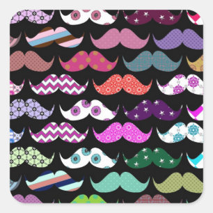 Retro Grappig Girly Mustache Patroon Vierkante Sticker
