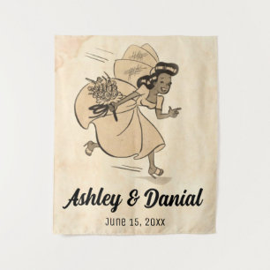 Retro Grappige Bruid 50s Stijl Bruiloft Wandkleed