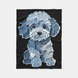 Retro grappige denim patch dier hond print fleece deken