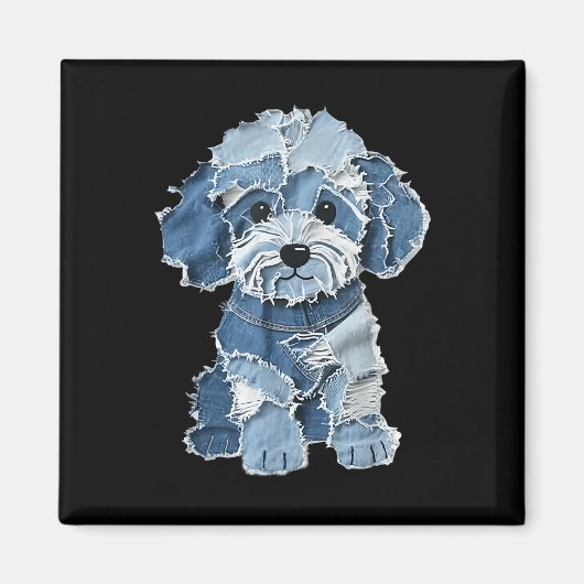 Retro grappige denim patch dier hond print magneet (Voorkant)