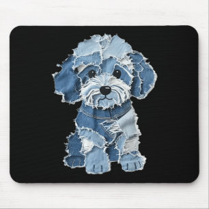 Retro grappige denim patch dier hond print muismat
