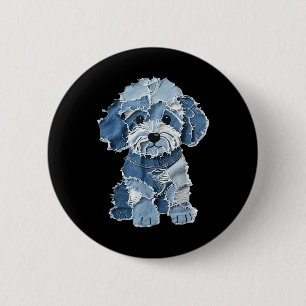 Retro Grappige Denim Patch Dier Hond Print  Ronde Button 5,7 Cm