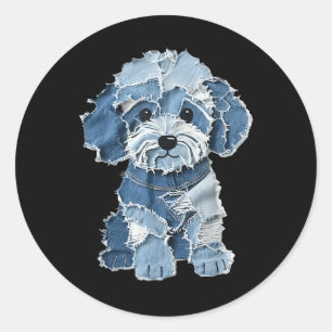 Retro grappige denim patch dier hond print ronde sticker