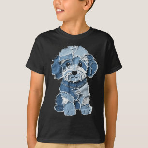 Retro grappige denim patch dier hond print t-shirt