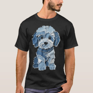 Retro grappige denim patch dier hond print t-shirt