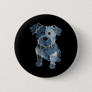Retro grappige denim patch dier hond print voor ma ronde button 5,7 cm