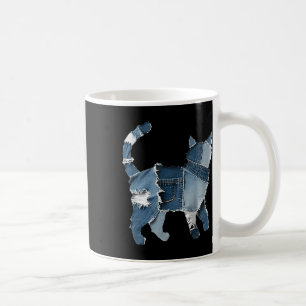 Retro grappige denim patch dier kat  koffiemok