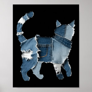 Retro grappige denim patch dier kat poster