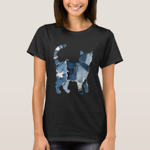 Retro Grappige Denim Patch Dier Kat Print Katje T-shirt