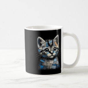Retro Grappige Denim Patch Dier Kat Print Koffiemok