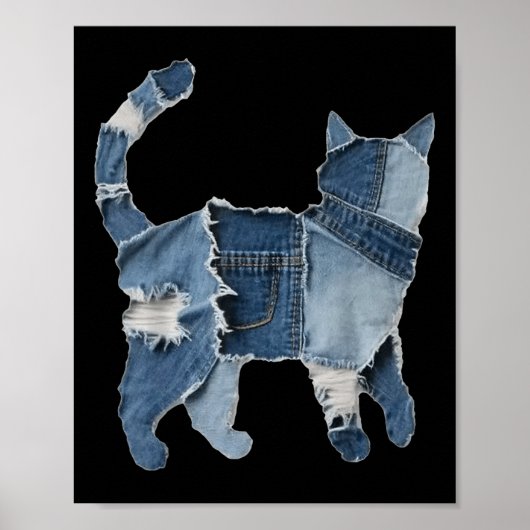 Retro grappige denim patch dier kattenprint poster (Voorkant)