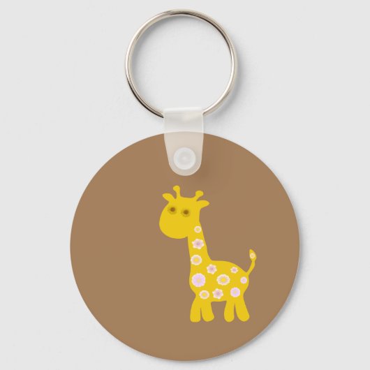 Retro grappige Giraffe van pastelbloemen Sleutelhanger (Voorkant)