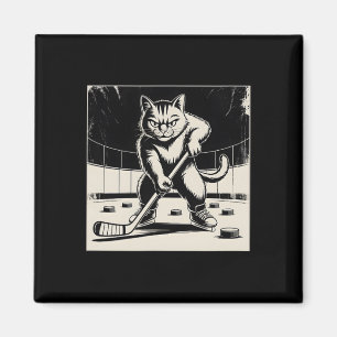 Retro grappige kat die ijshockey speelt stick scha magneet