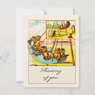 Retro Grappige Katten Spelen op Schommel Denken aa Bedankkaart