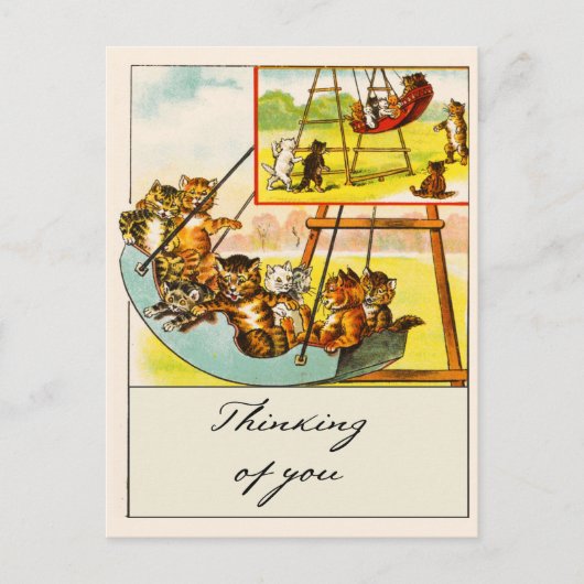 Retro Grappige Katten Spelen op Swing Denken aan j Briefkaart (Voorkant)