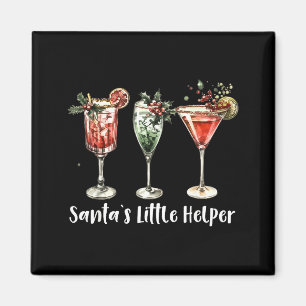 Retro Grappige Kerstman Kleine Helper Martini Kers Magneet