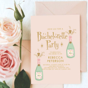 Retro Grappige Peach Champagne Bachelorette Party Kaart