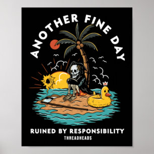 Retro grappige quote skelet strand een fijne dag poster