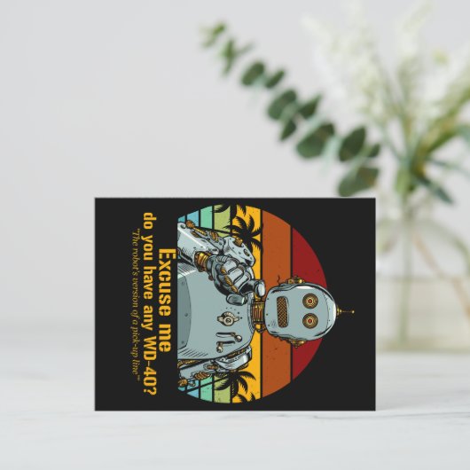 Retro grappige robot heeft olie nodig briefkaart (Staand voorkant)